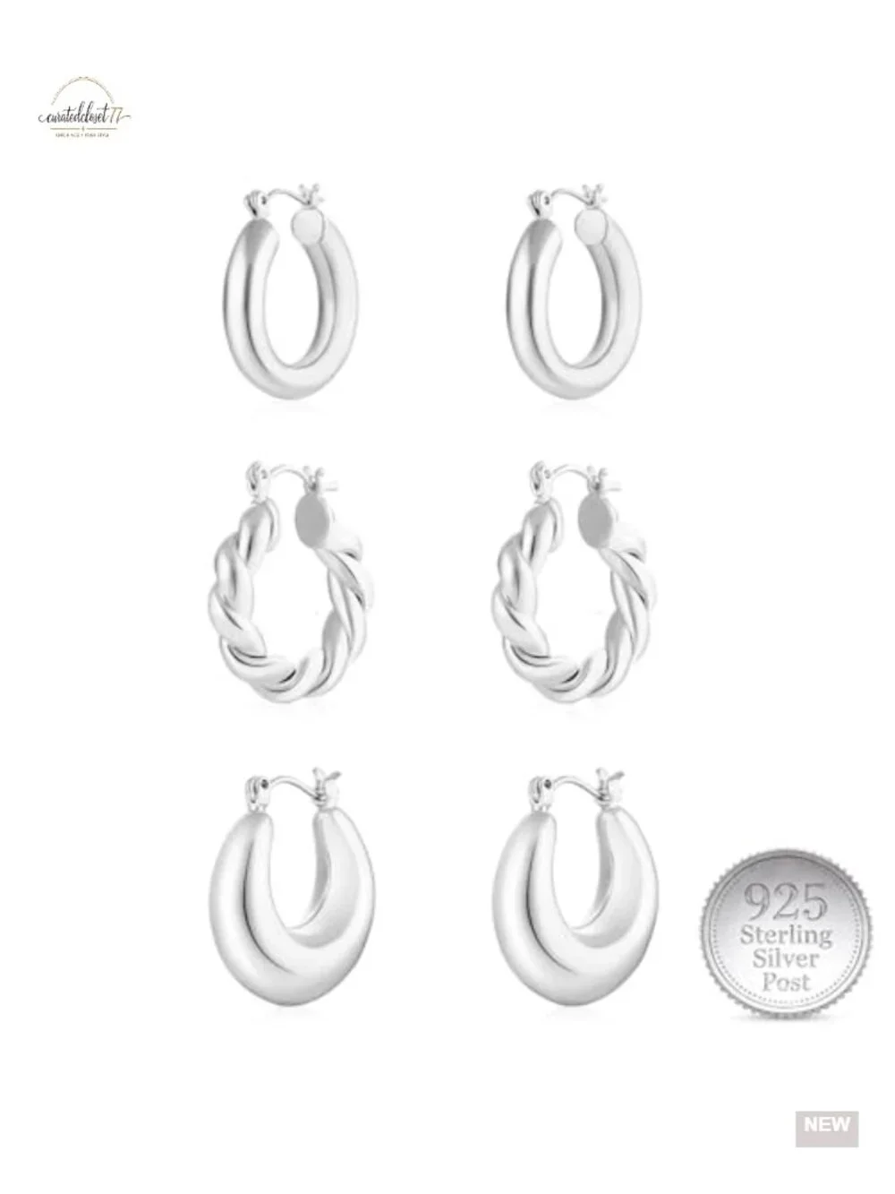 14K Gold Plated Chunky Hoop Earrings Set for Women, Hypoallergenic 925 Sterling